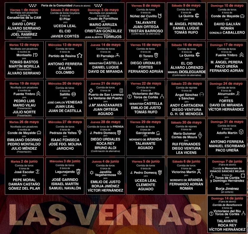 Infografía oficial con los carteles de San Isidro 2026 presentados en Las Ventas.
