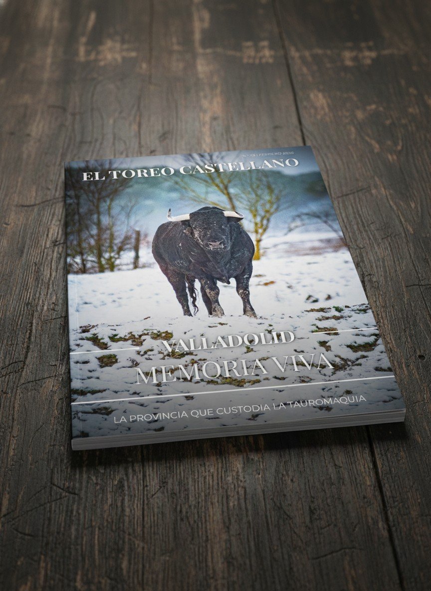 Revista El Toreo Castellano - Nº 58 (Volumen 1 Papel) 1 Portada revista El Toreo Castellano febrero 2026 edición especial Valladolid Memoria Viva sobre mesa de madera rústica