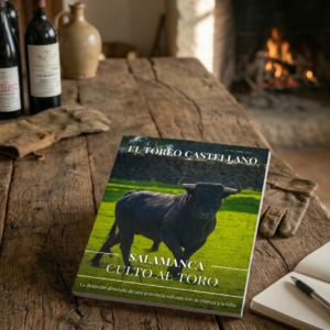Edición número 60 de la revista El Toreo Castellano apoyada en una mesa rústica junto a una botella de vino y una chimenea.