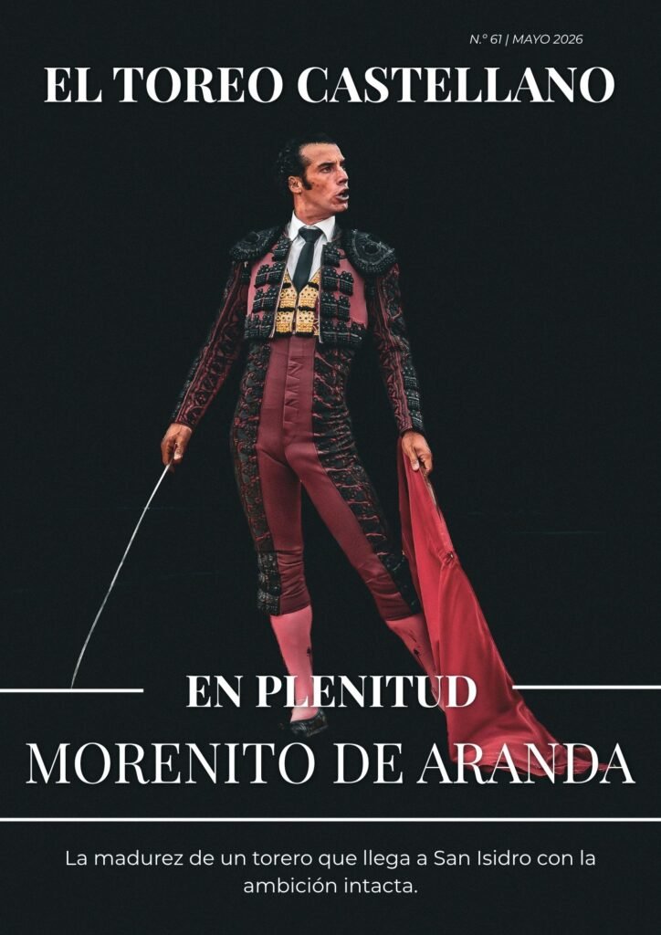 Portada de la revista El Toreo Castellano de mayo de 2026 con fotografía de Javier Pérez del matador Morenito de Aranda vestido de luces.