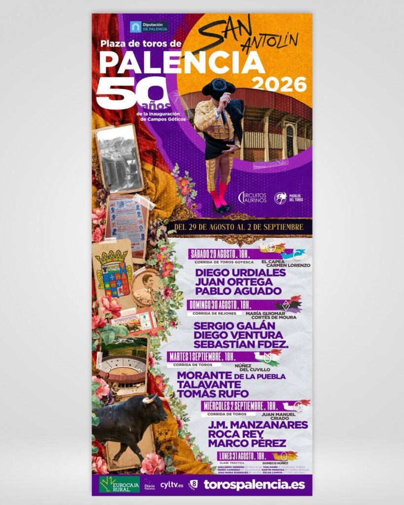 Cartel oficial anunciador de la feria taurina de Palencia 2026.