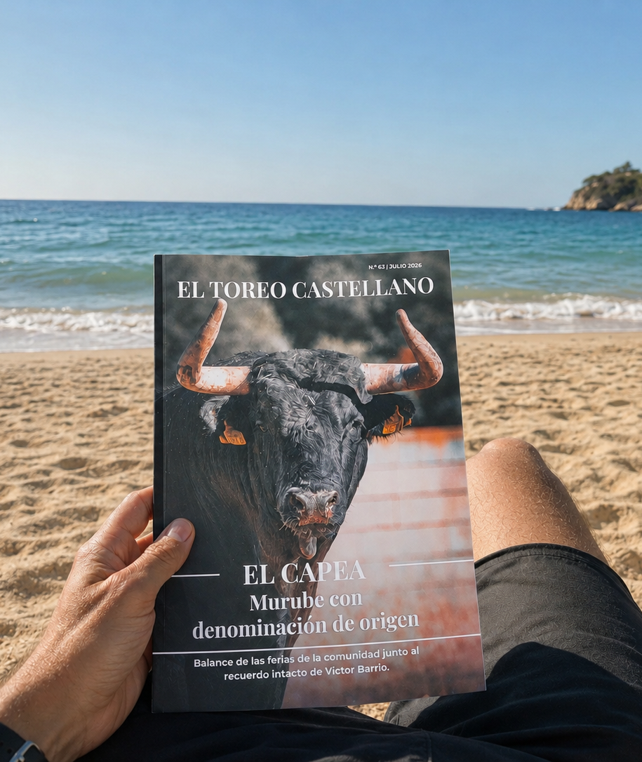 Un aficionado leyendo la revista El Toreo Castellano en la playa durante el verano.